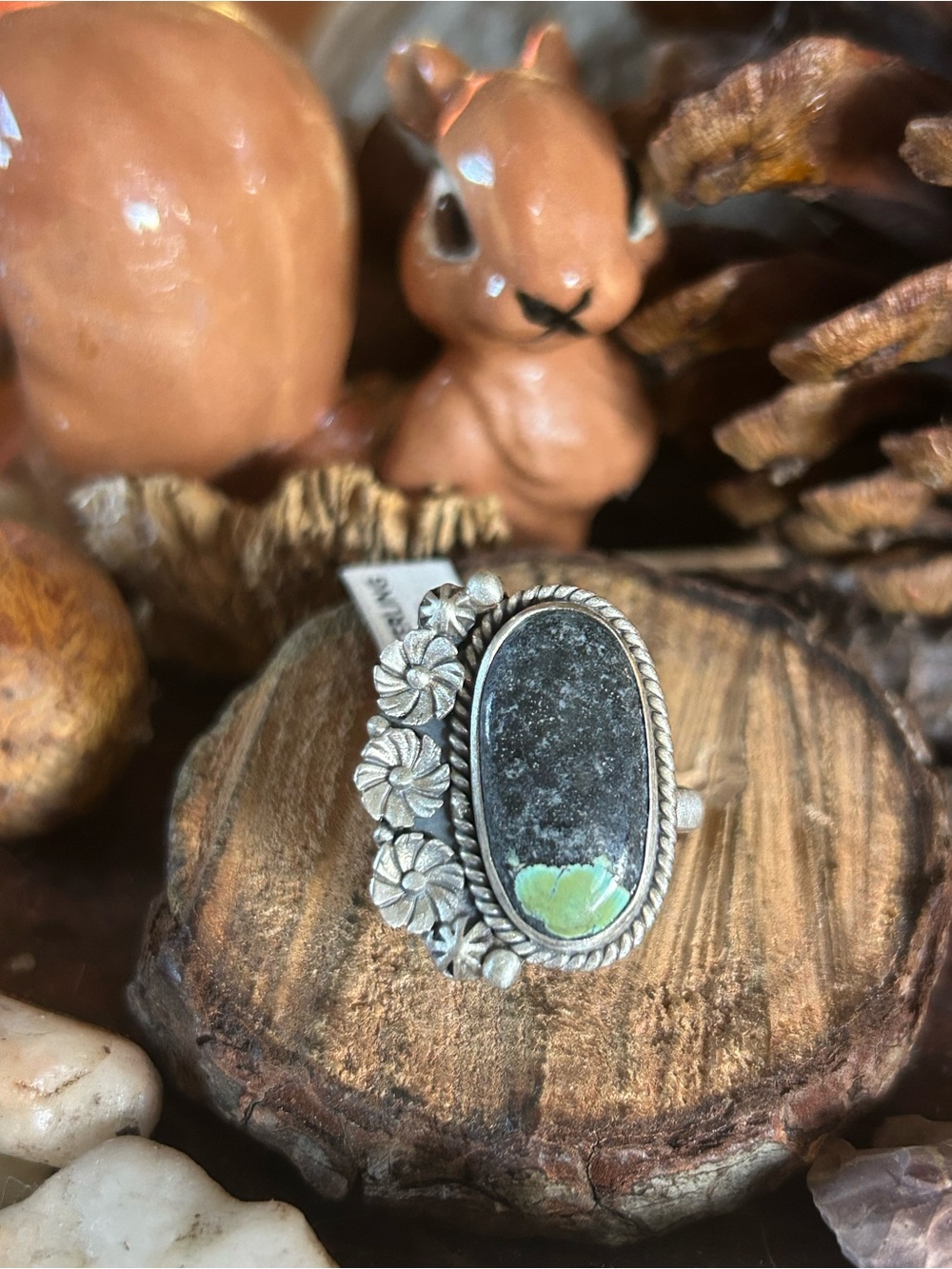 925 Sterling flowers fabulous Hubei turquoise ring